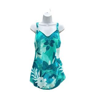 Maxine Blue White Vintage Skirted Swimsuit Women’s Size 16